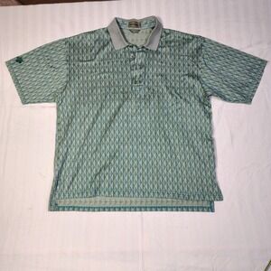 Descente Mens Polo Shirt XL Green Egyptian Cotton Geometric Knit Short Sleeve